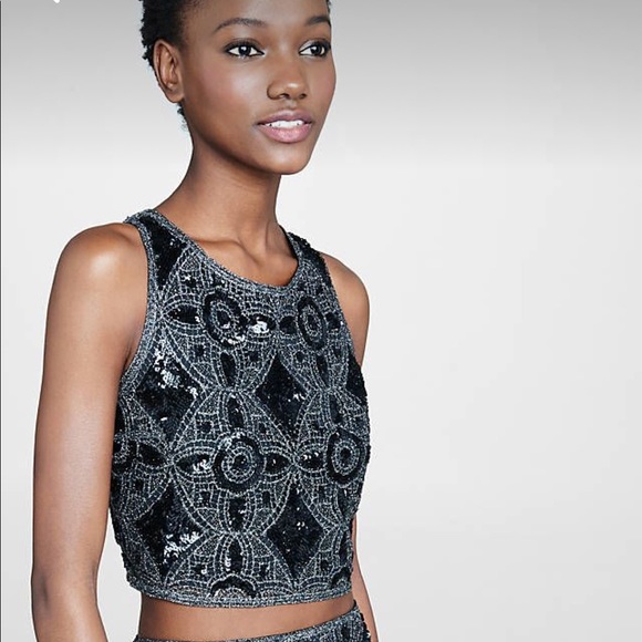 2-Piece Crocheted Sequin Crop Top and Pencil Skirt - Picture 2 of 8